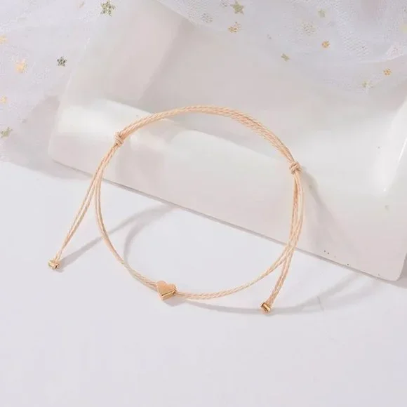 Minimalist Gold Heart Adjustable Slip Knot Rope Bracelet NEW - Picture 5 of 6